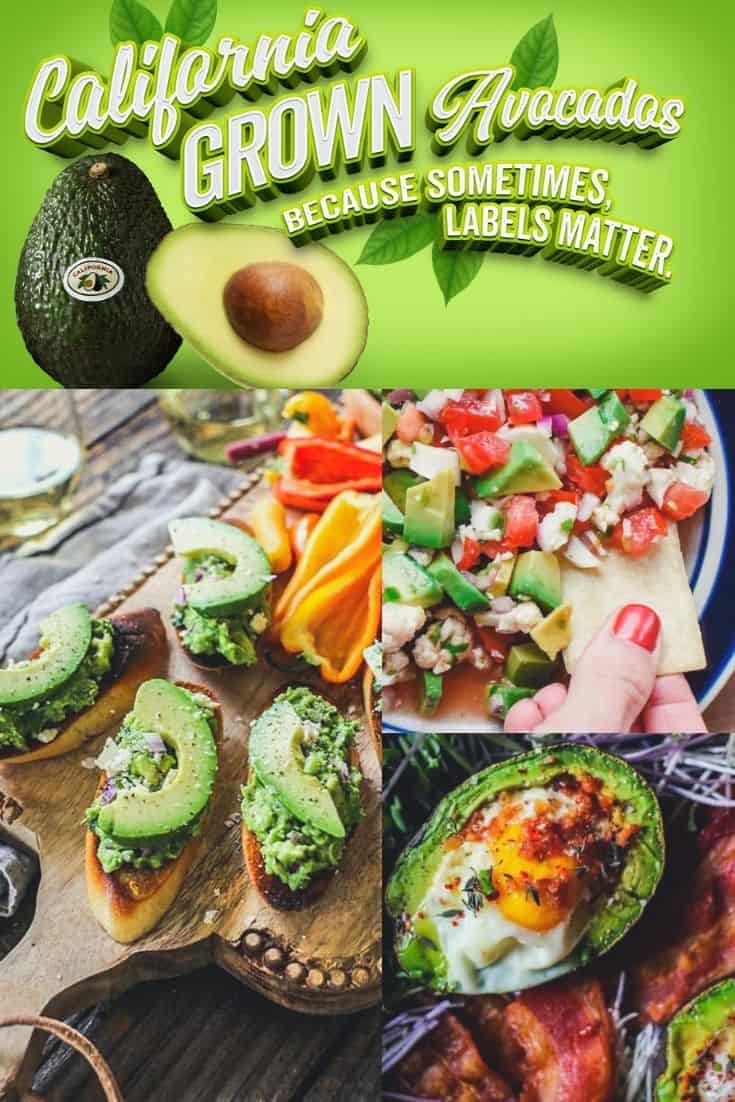 A graphic featuring images of 3 avocado recipes.