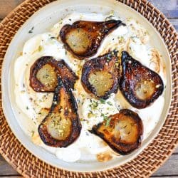 Honey Thyme Roasted Pears with Maple Cream
