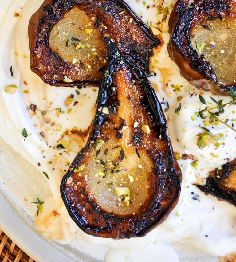 Honey Thyme Roasted Pears with Maple Cream - California Grown