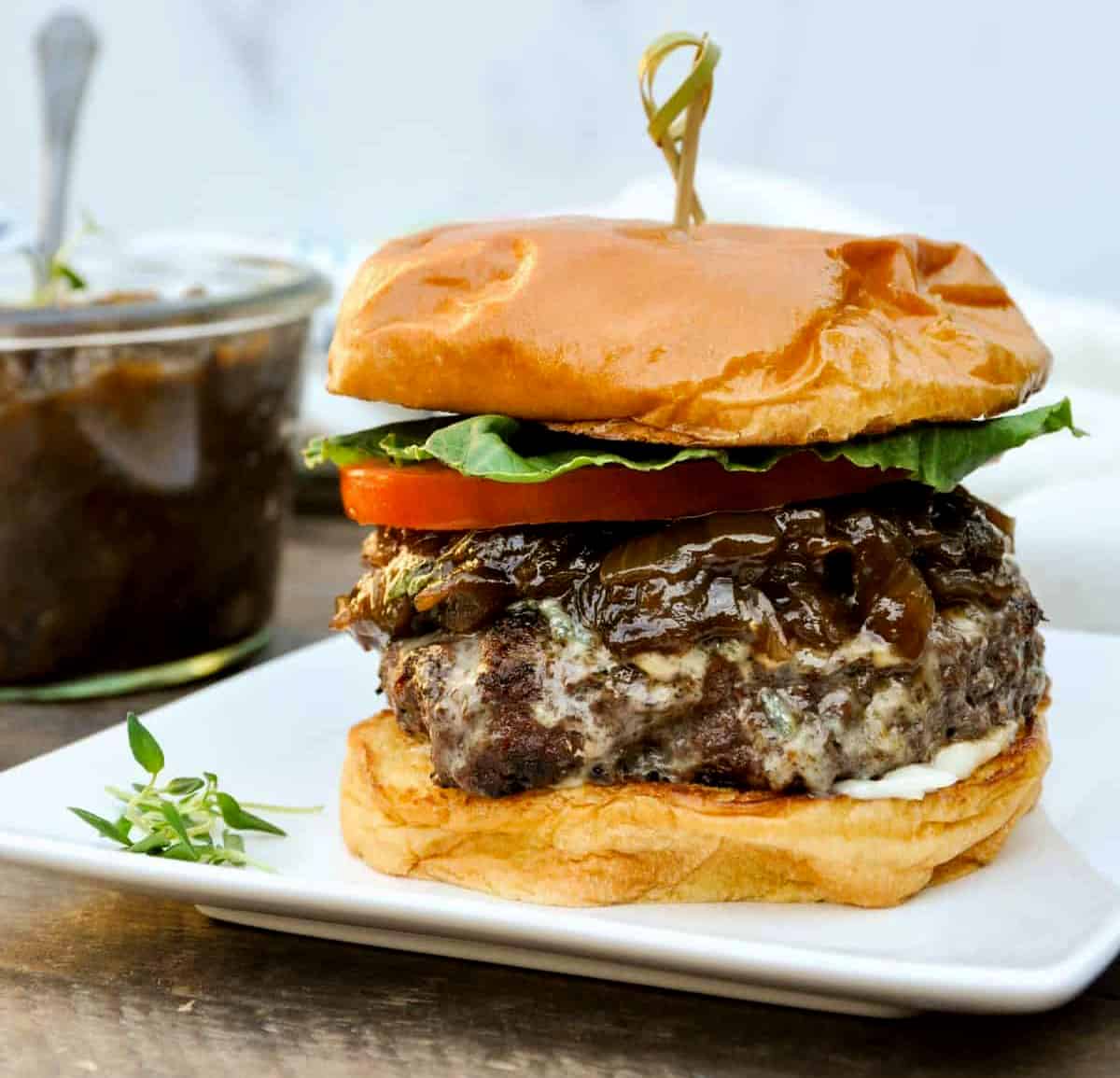 Juicy Burger with Prune Onion Jam