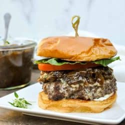 burger with prune onion jam