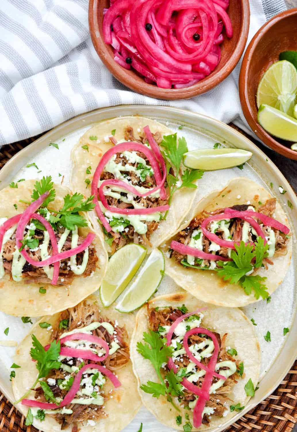 Ultimate Taco Topping Recipes Avocado Crema and Pickled Onions