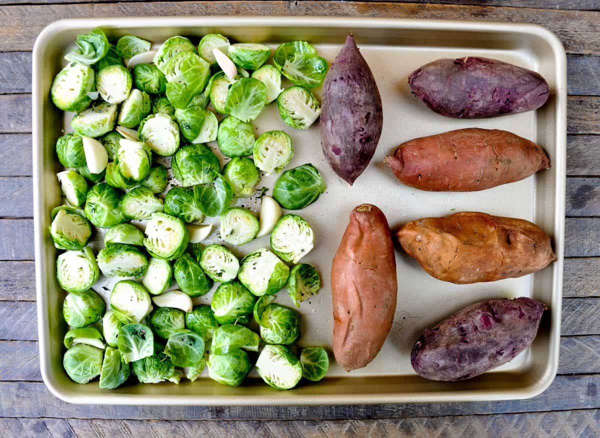 sheet pan brussels sprouts and sweet potatoes