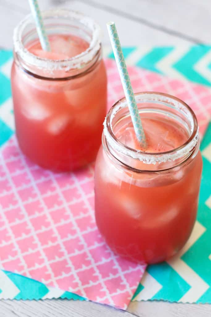 Watermelon Margarita in Mason Jars with Straw