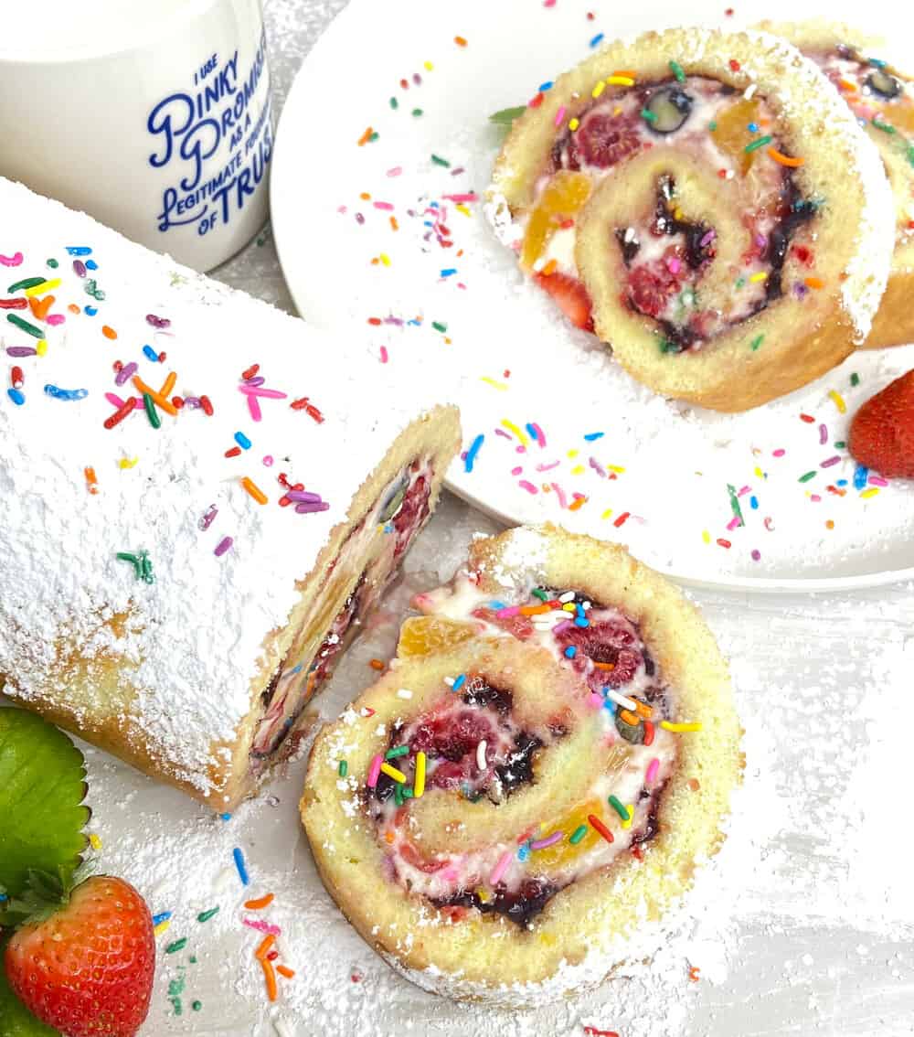 Fresh fruit Rainbow Cake Roll