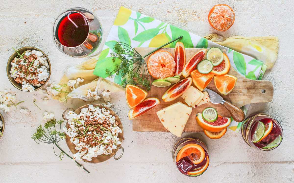 snack board with Spicy Cotija Citrus Popcorn