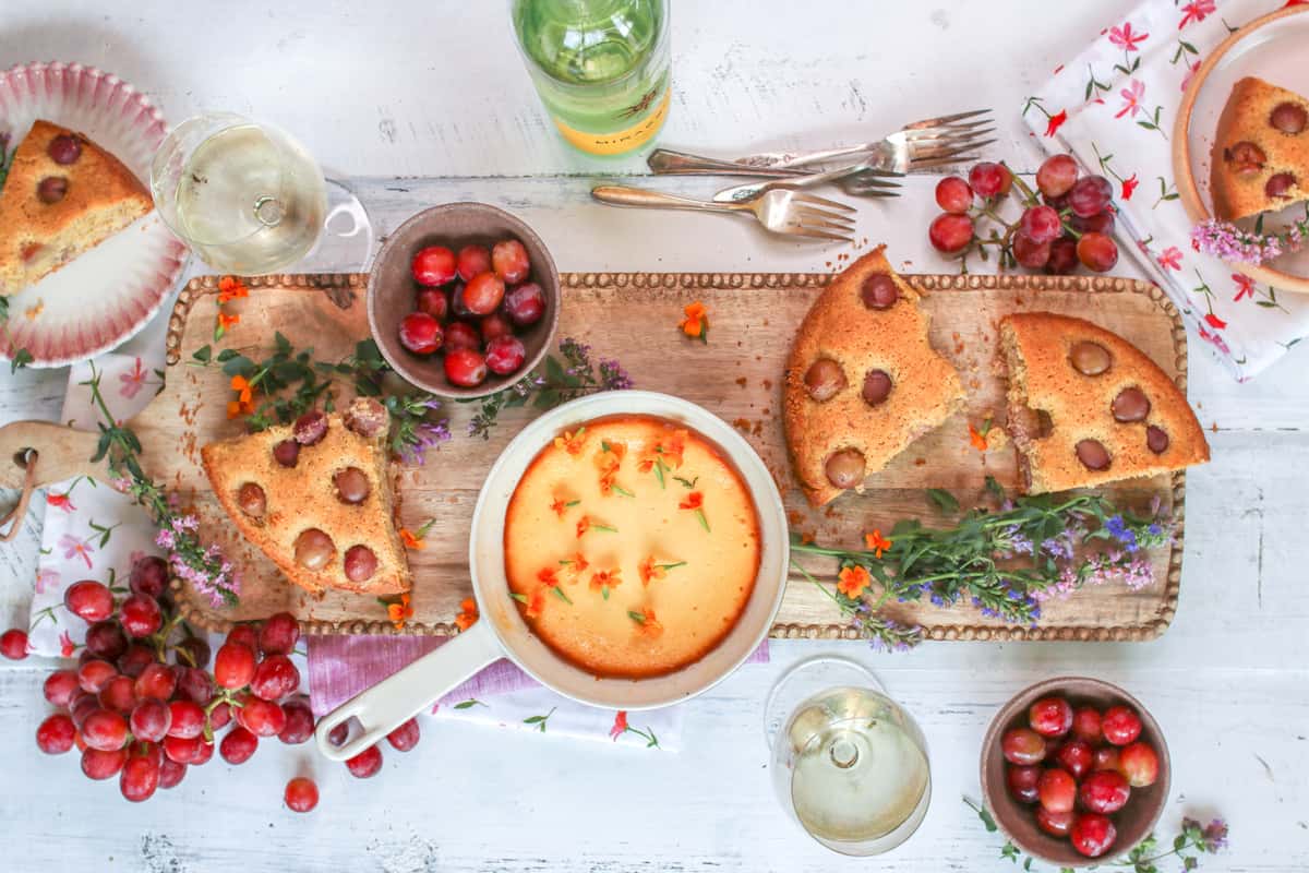 grape cake with baked sweet ricotta