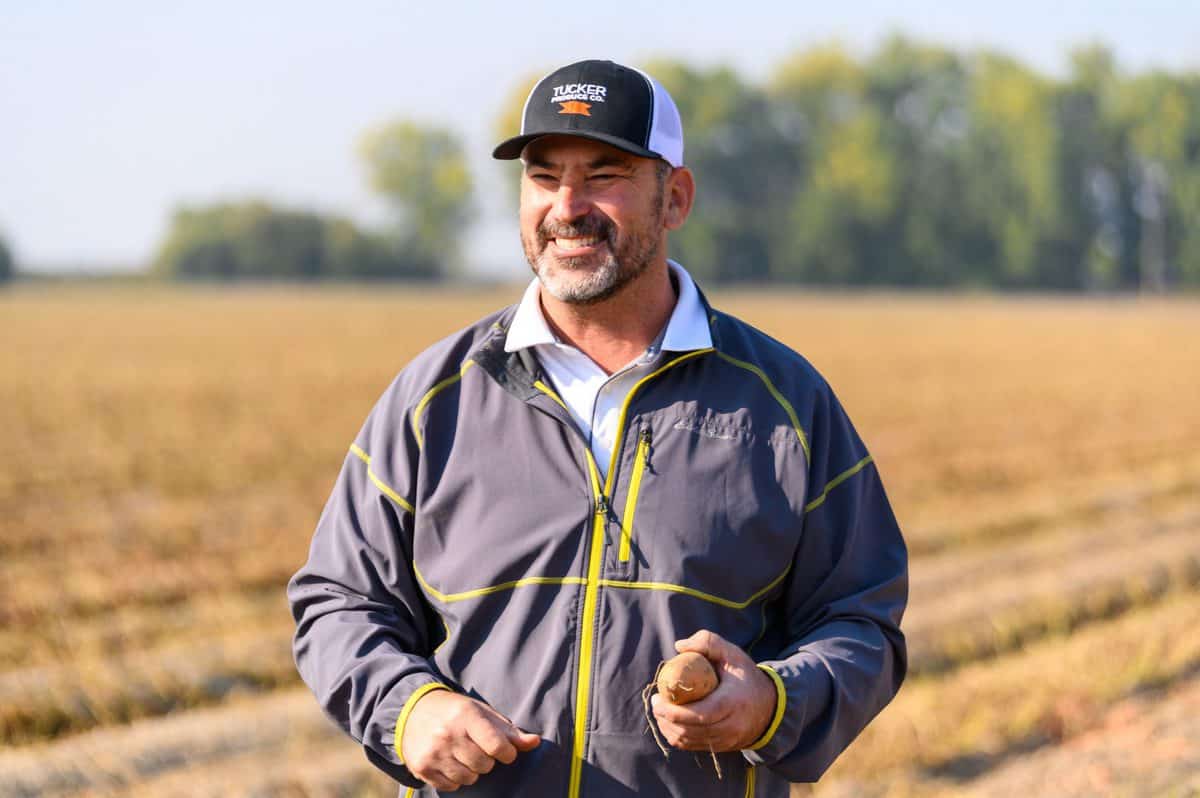 Jason Tucker in sweetpotato field