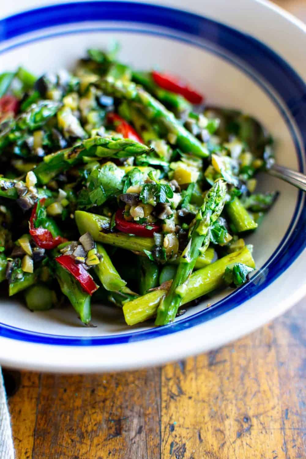 Grilled Asparagus with Chile Olive Dressing