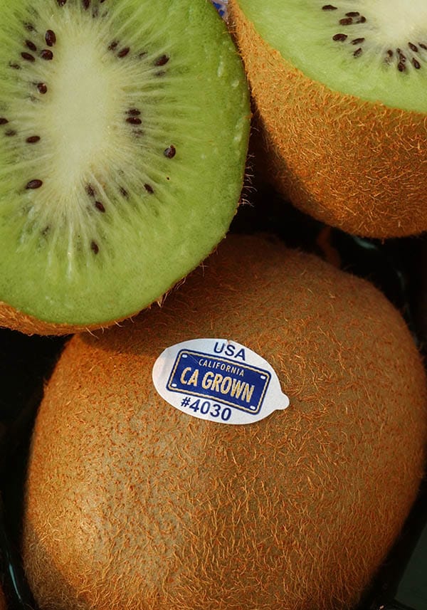 CA Grown produce tag on kiwifruit.