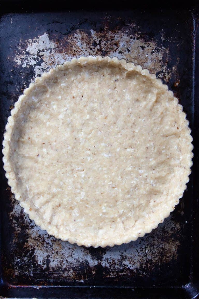 Tart recipe in the pan ready to bake.