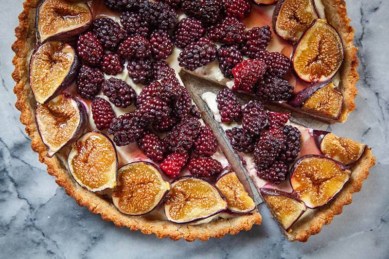 A slice of Irvin Lin's Berry Fig Tart recipe.