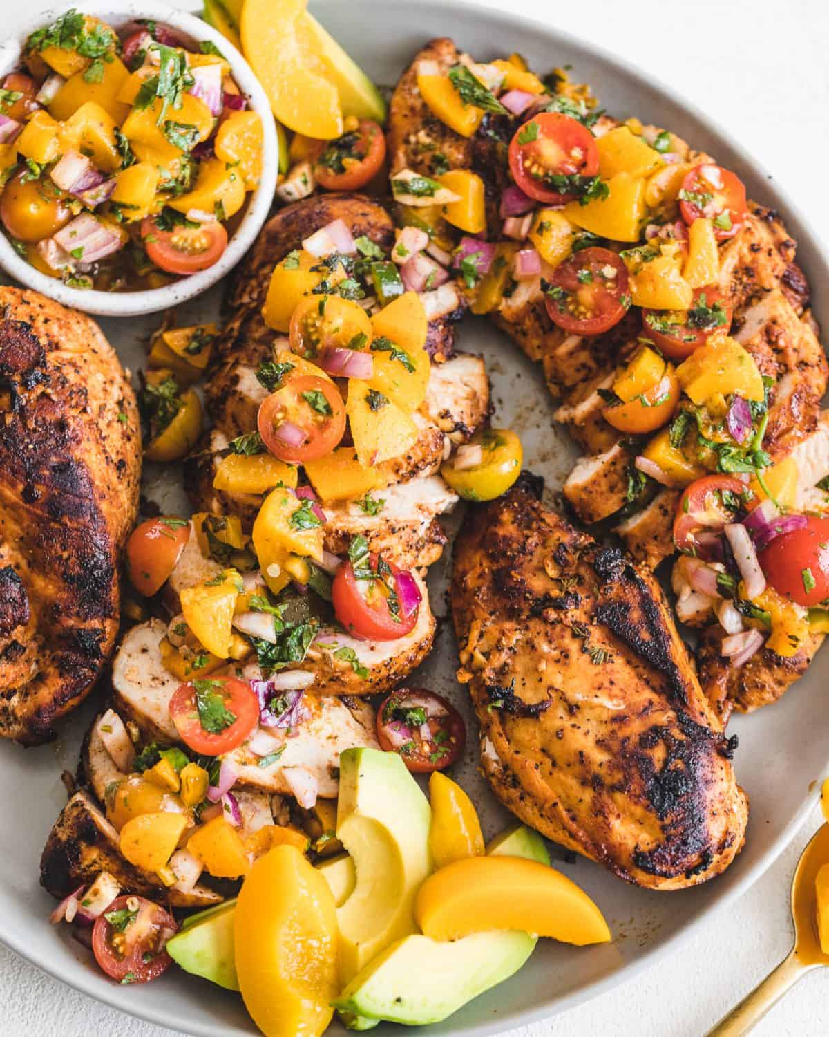 Honey Garlic Chicken with Peach Salsa Recipe from Britney Breaks Bread