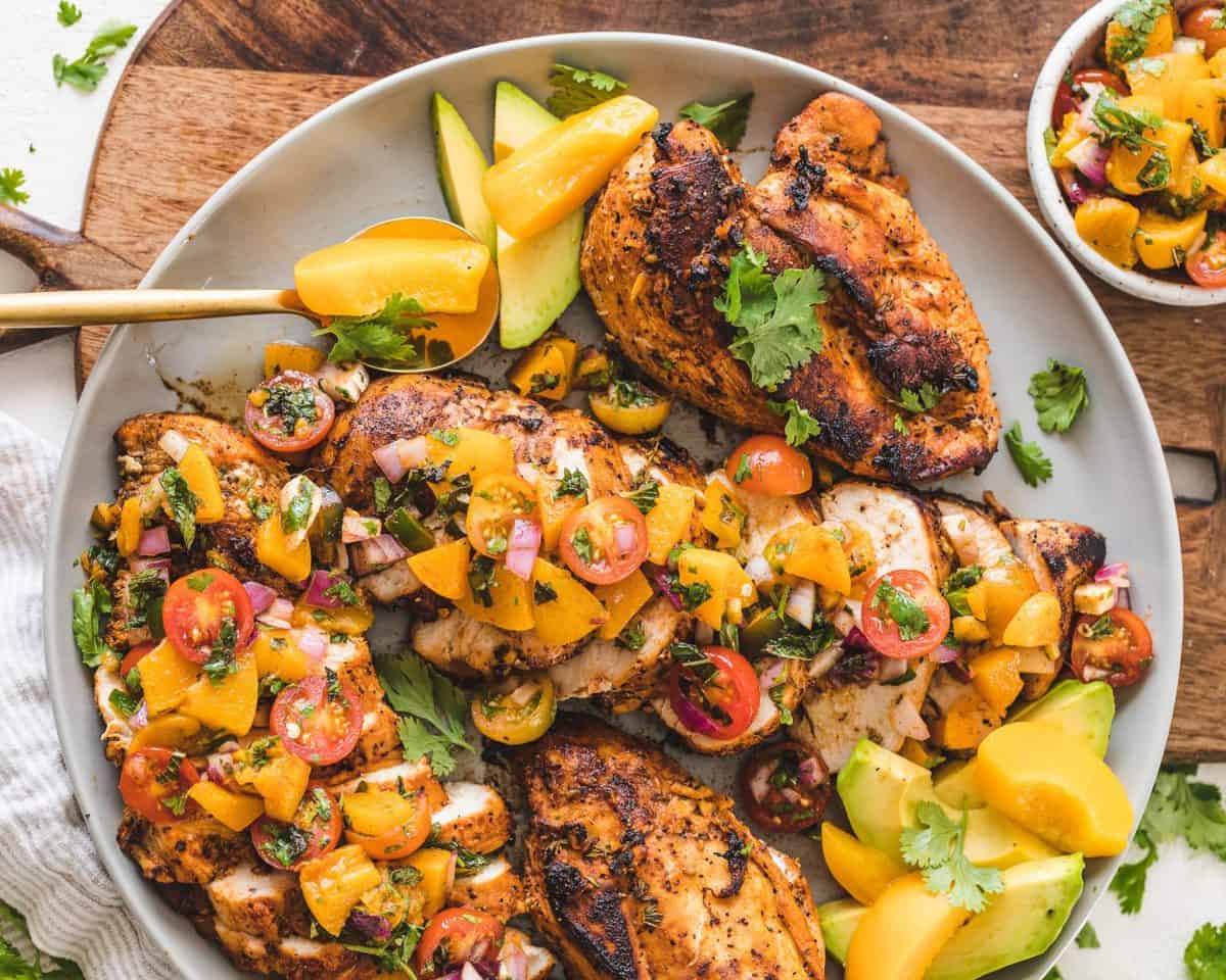 Honey Garlic Chicken with Peach Salsa by Britney Breaks Bread