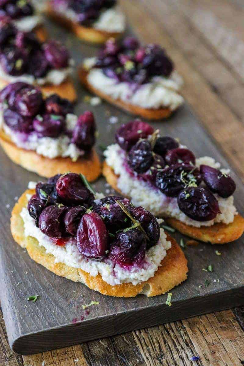 Almond Ricotta & Roasted Rosemary Grape Tartines