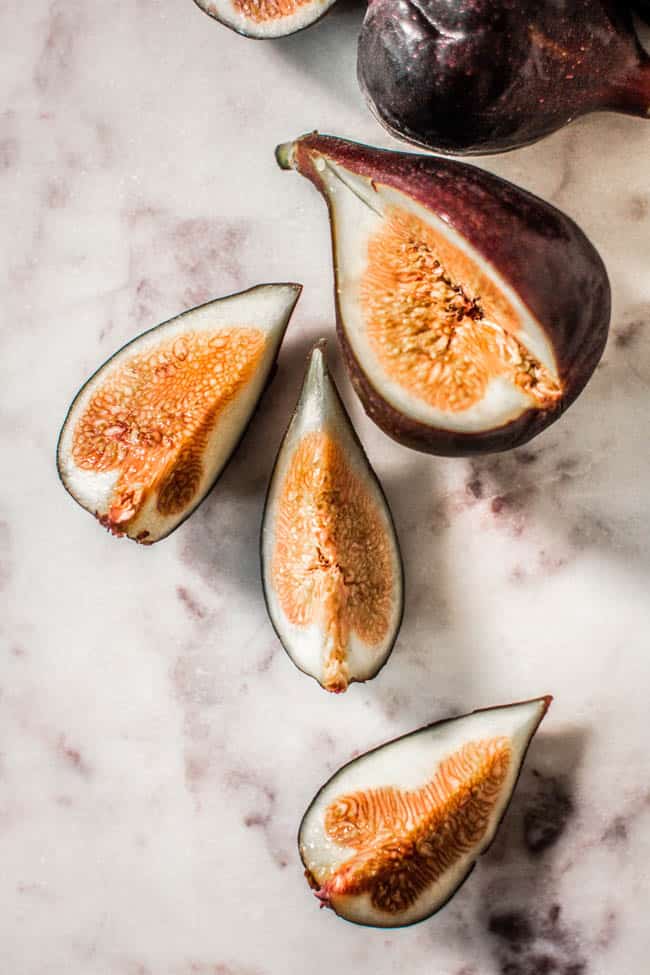 Fresh figs cut open to reveal the inside.
