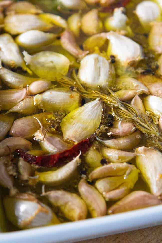 Garlic confit straight from the oven. 