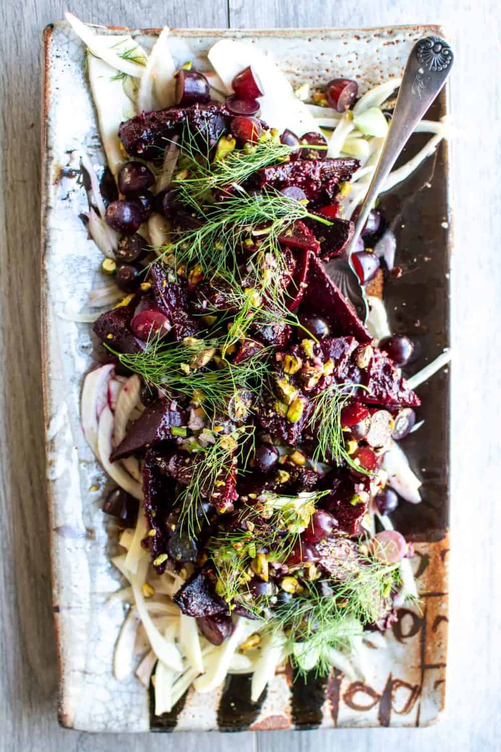 Grape-Roasted Beet Salad with Serrano Pepper Dressing