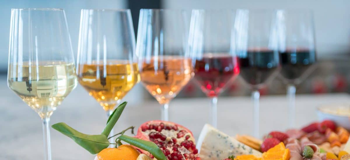 rainbow of wine in glasses