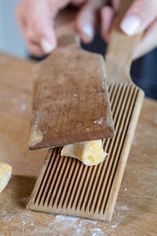 Gnocchi shaping with a Cavatelli paddle.