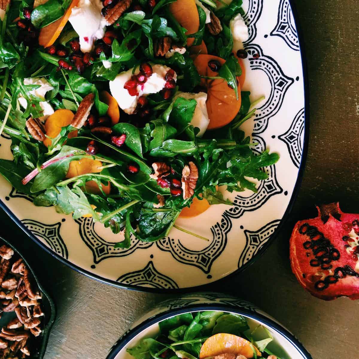 Pomegranate and Burrata Salad with Persimmon