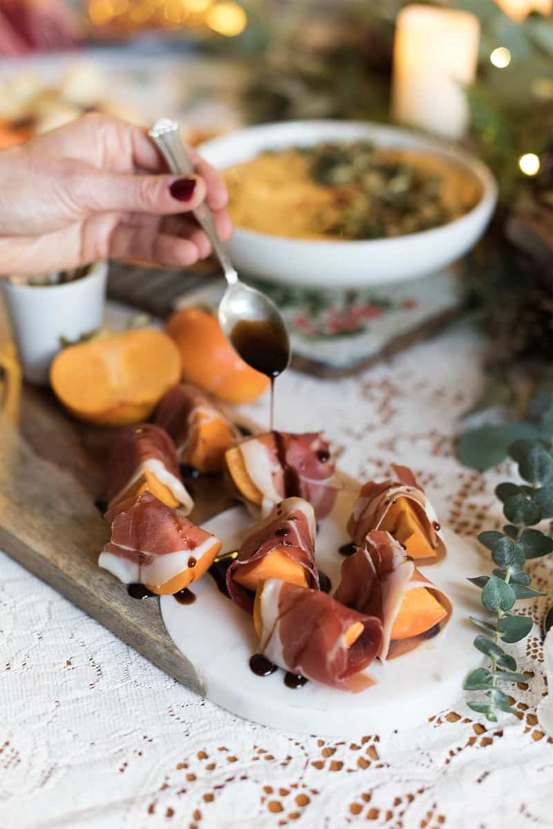 Speck-Wrapped Persimmons With Balsamic Honey Glaze 