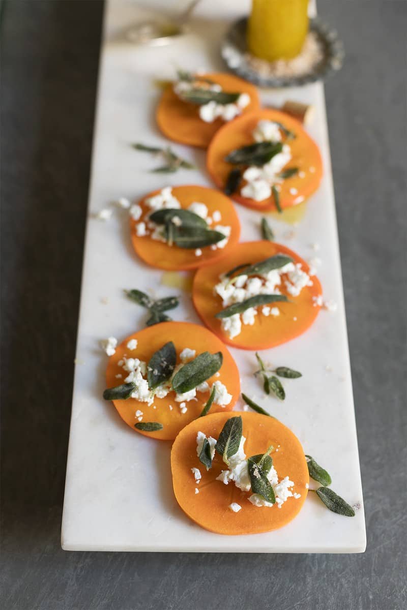 Persimmon, Fried Sage, and Goat Cheese Bites