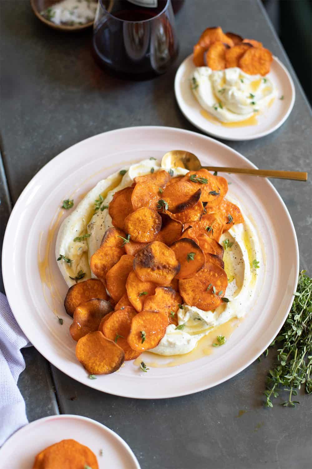 Sweet Potato Chips with Whipped Goat Cheese - Salt & WInd
