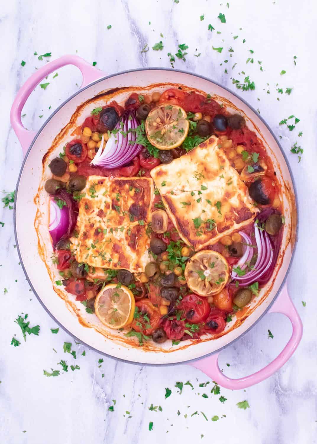 Baked Feta with Tomatoes Olives and Garlic_Jerry James Stone