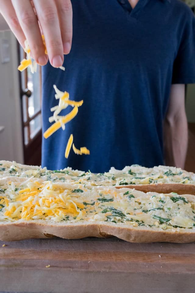 Cheesy Garlic Bread with Artichokes and Spinach