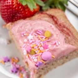 A slice of Strawberry Rosé Snack Cake.
