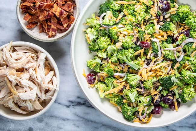 Broccoli salad with chicken and bacon.