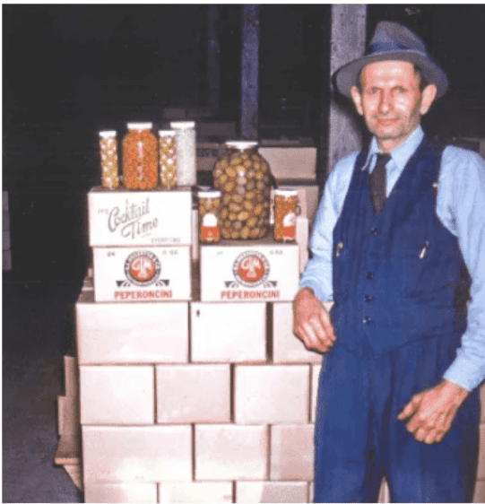 Mr. Mezzetta with his imported goods in San Francisco, CA