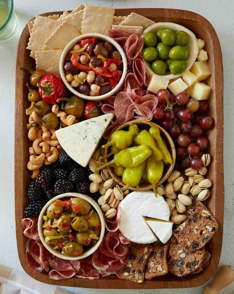 Antipasto Platter from Mezzetta with peppers, nuts, fruits and cheeses