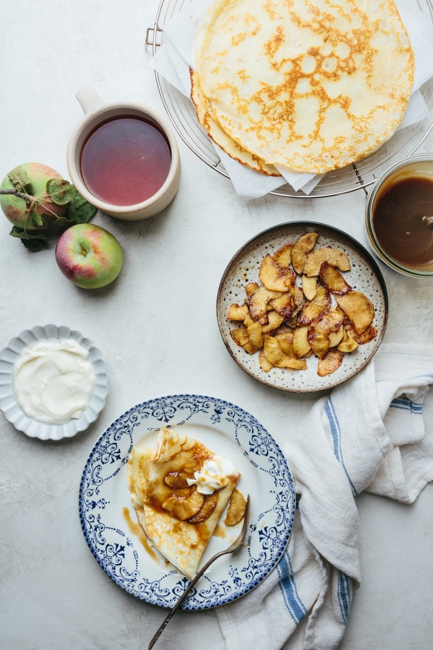 Salted Caramel Crepes with Sauteed Apples