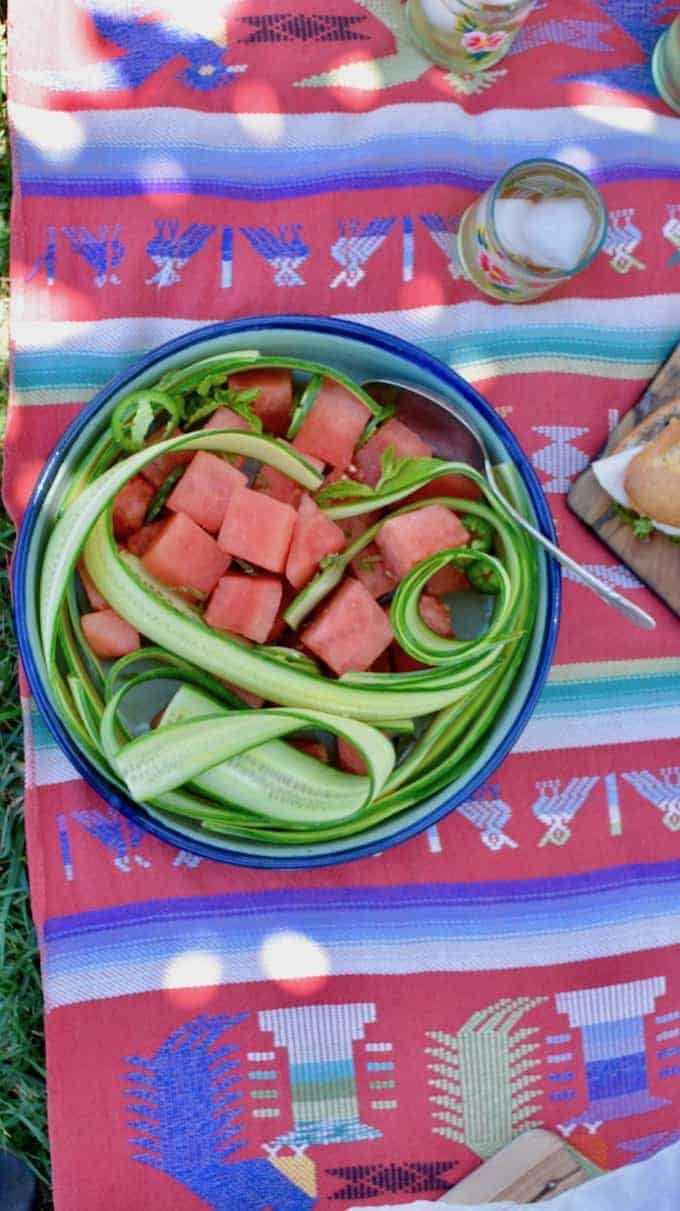 Watermelon salad with lime and cucumber