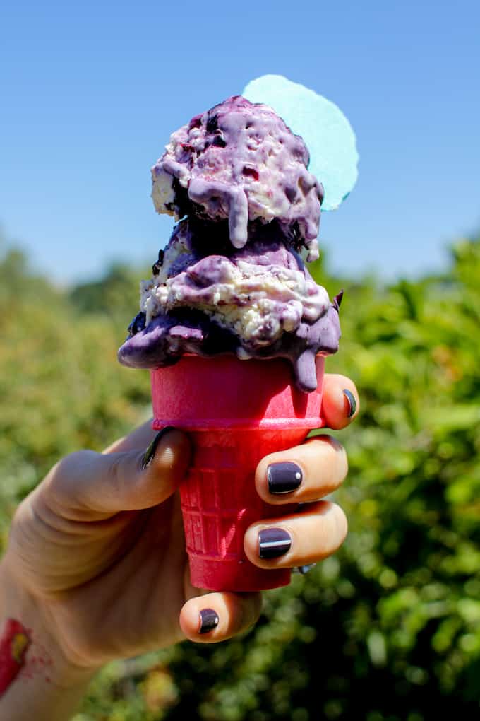 No-Churn Blueberry Mezcal Swirl Ice Cream