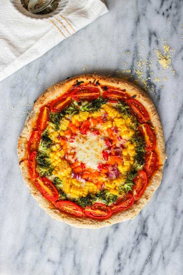 Easy Rainbow Gluten Free Veggie Pizza