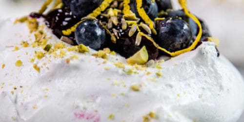 An Easy Recipe for Pavlova with Pistachios and Blueberry Lavender Jam