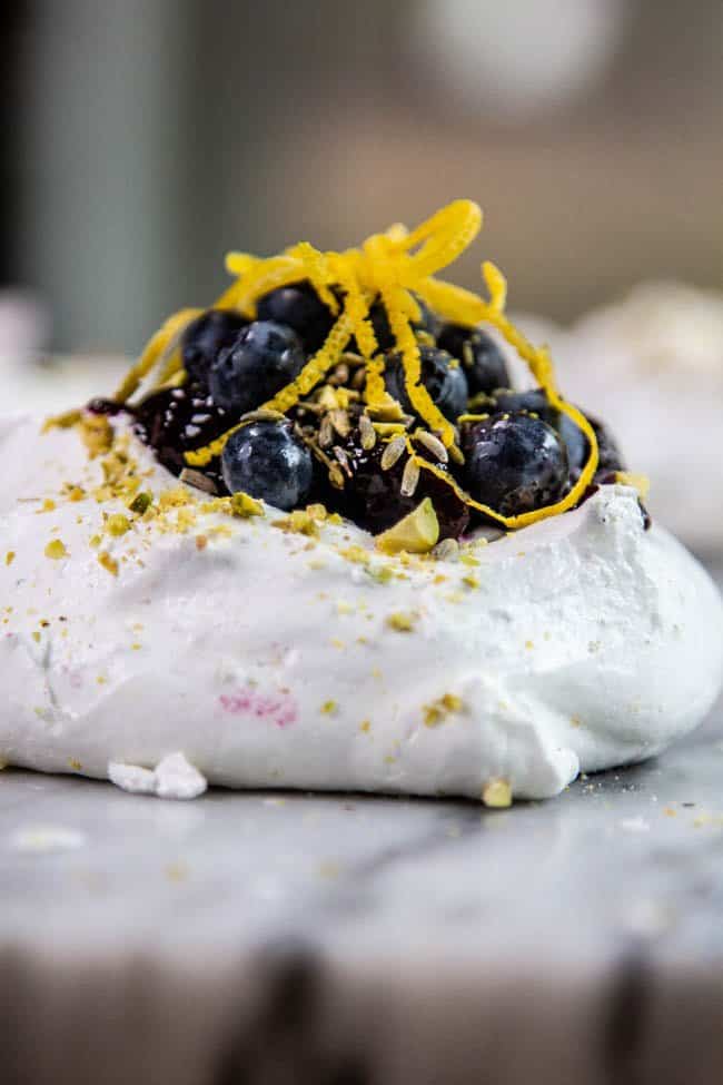 An Easy Recipe for Pavlova with Pistachios and Blueberry Lavender Jam