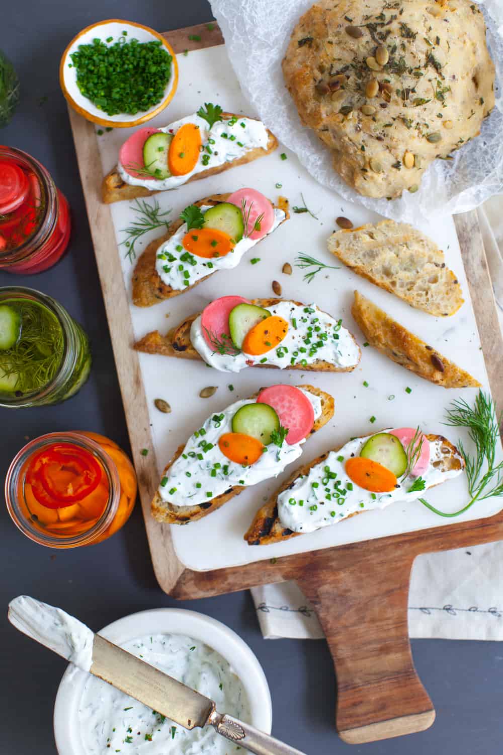 Toast with Herbed Skyr and Quick Pickles