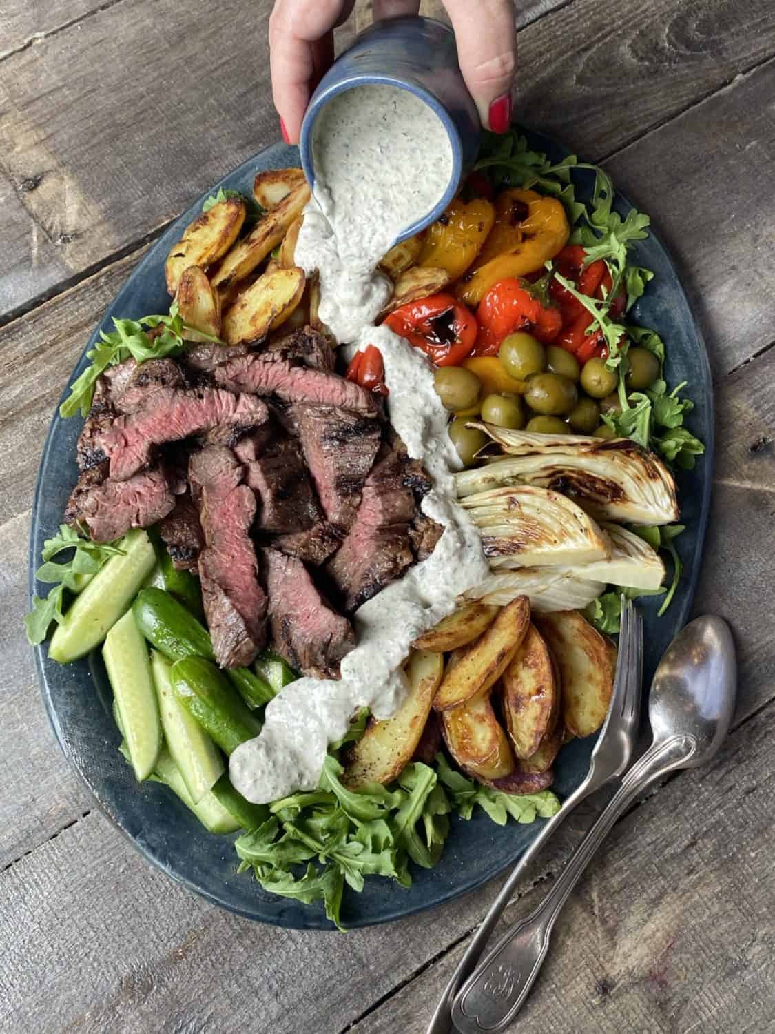 Steak Salad with Olives and Creamy Garlic Dressing_Teri Turner