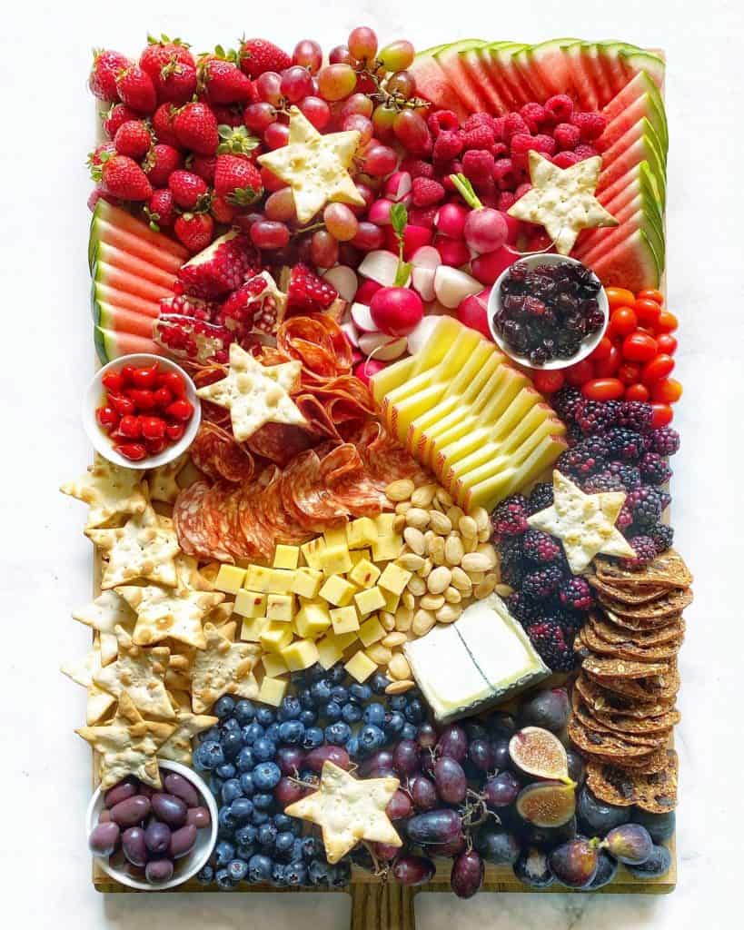 red white and blue cheese board by the delicios life