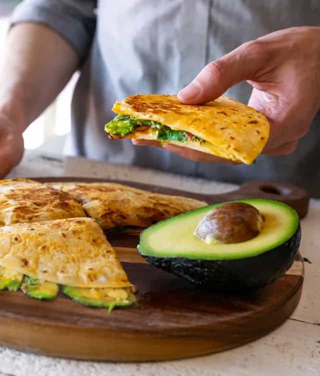 Kimchi Quesadillas with Swiss Cheese and Avocado