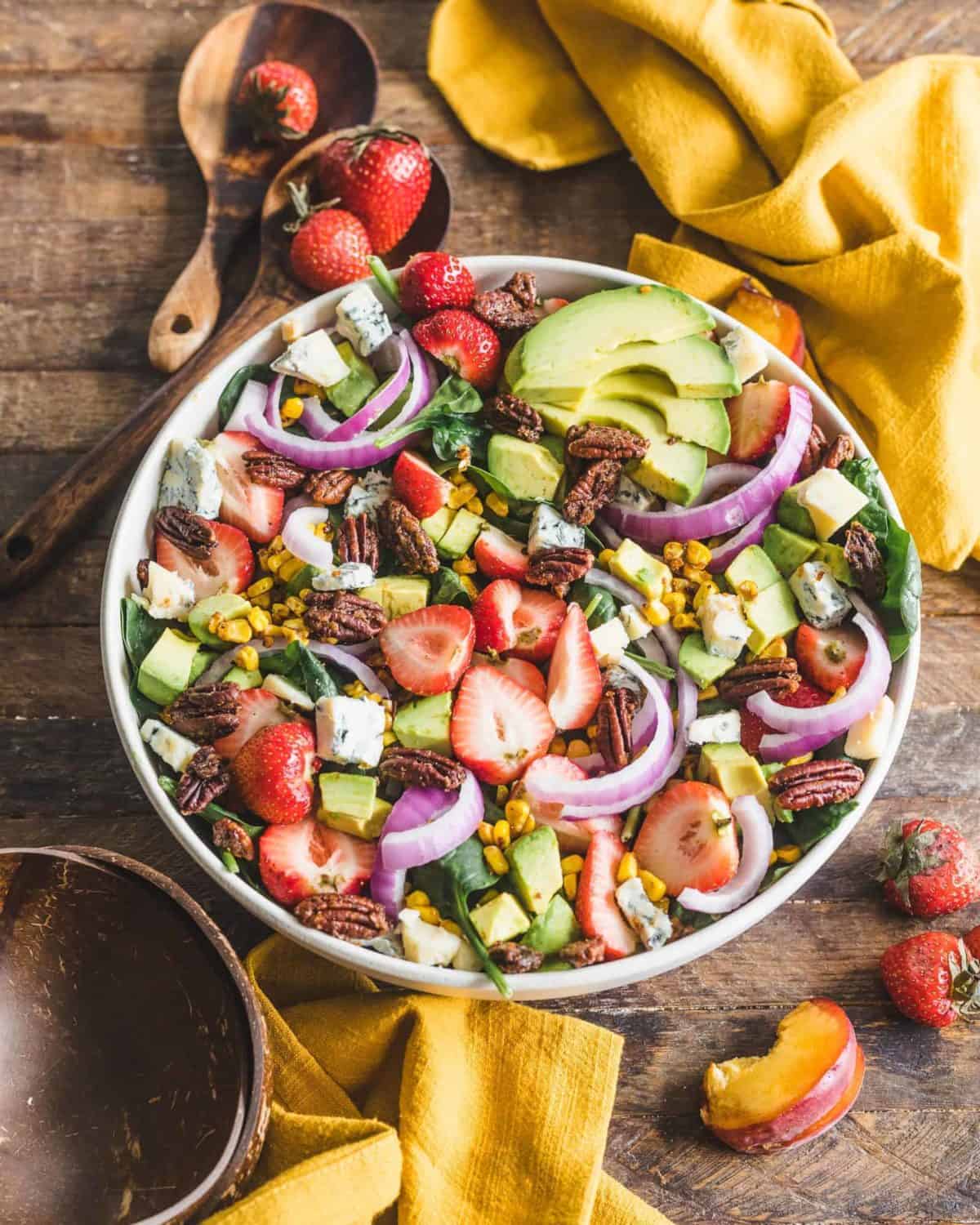 Strawberry Avocado Spinach Salad with Candied Pecans