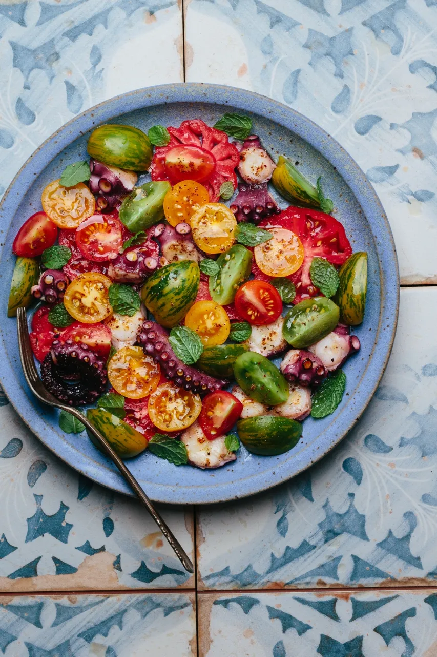Charred Octopus Salad with Tomatoes and Mint_Vy Tran