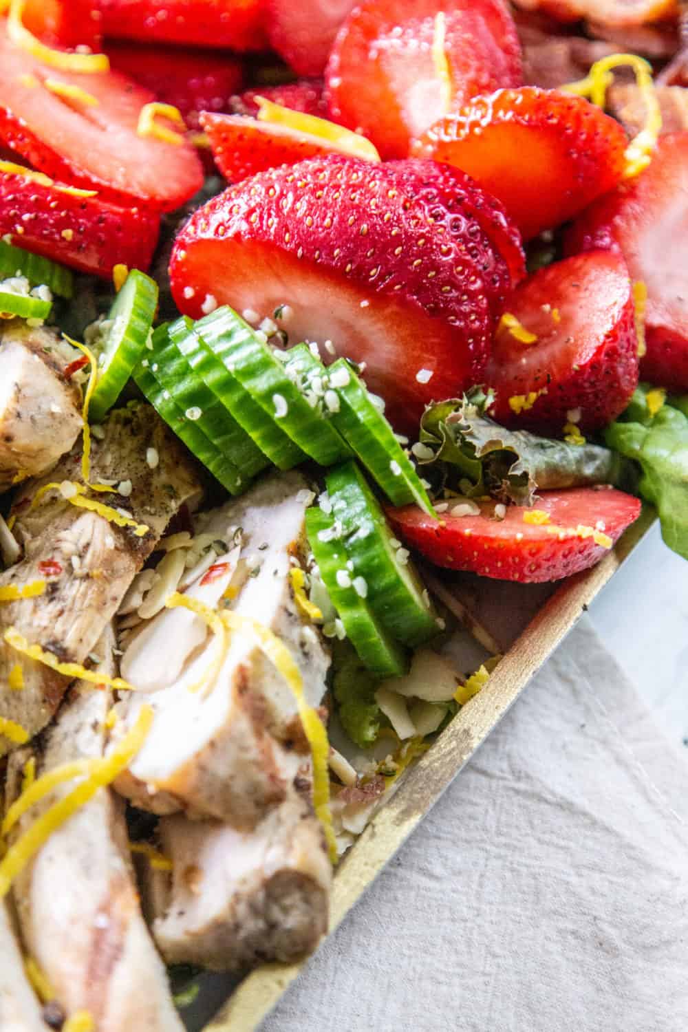 Close up of a strawberry Cobb salad.