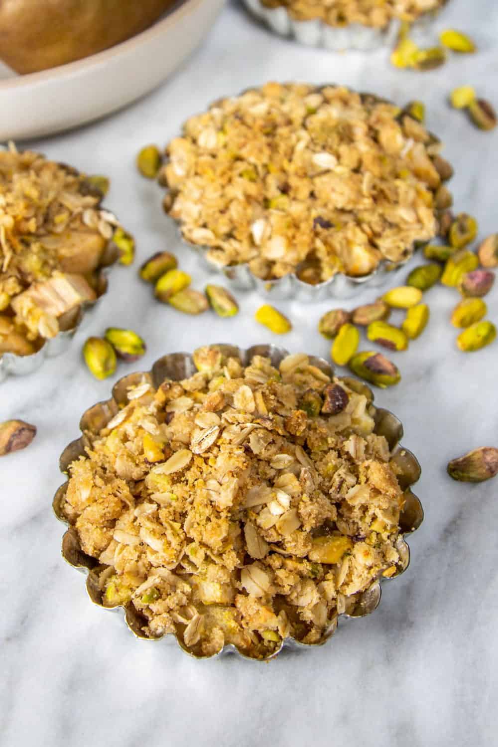 Close up of Pear Crisp with Pistachio