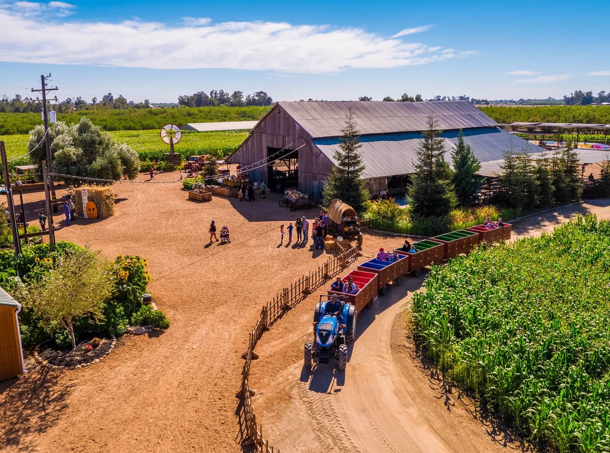 Aerial view of Hunter Farms Pumpkin Patch in Atwater, CA