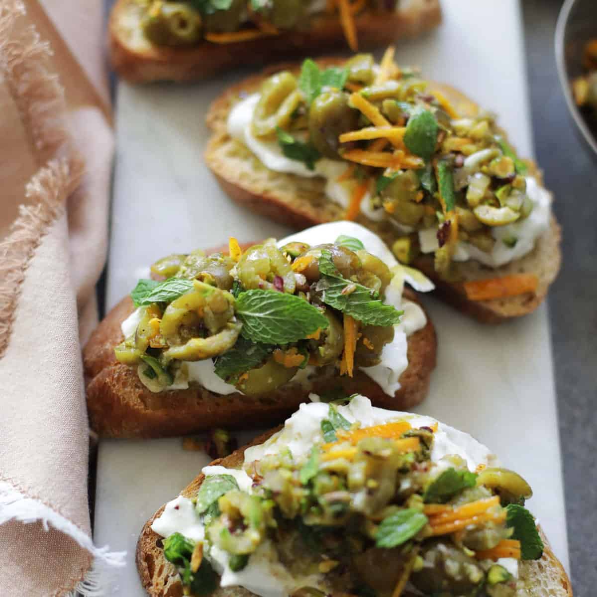 Green Olive Bruschetta from salt and Wind